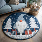 Gnome Winter Round Mat Rug - washable non-slip printed rug