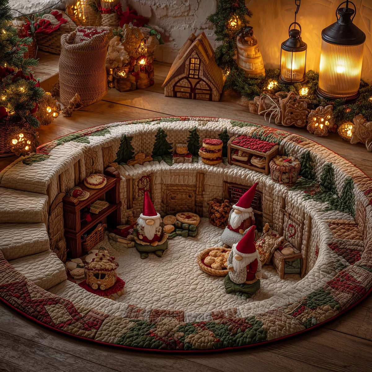 Gnome Workshop Round Mat Rug - washable non-slip printed rug
