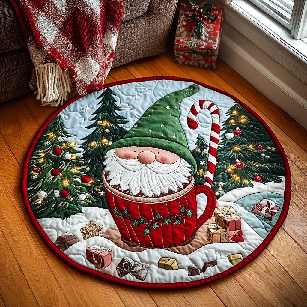 Gnome for the Holidays Round Mat Rug - Nature Design | Serene Home Decor