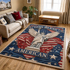 God Bless American area rug in a living room
