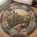 God's Got My Backroads Round Mat Rug - washable non-slip printed rug