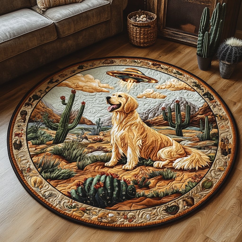 Golden Abduction Round Mat Rug - washable non-slip printed rug