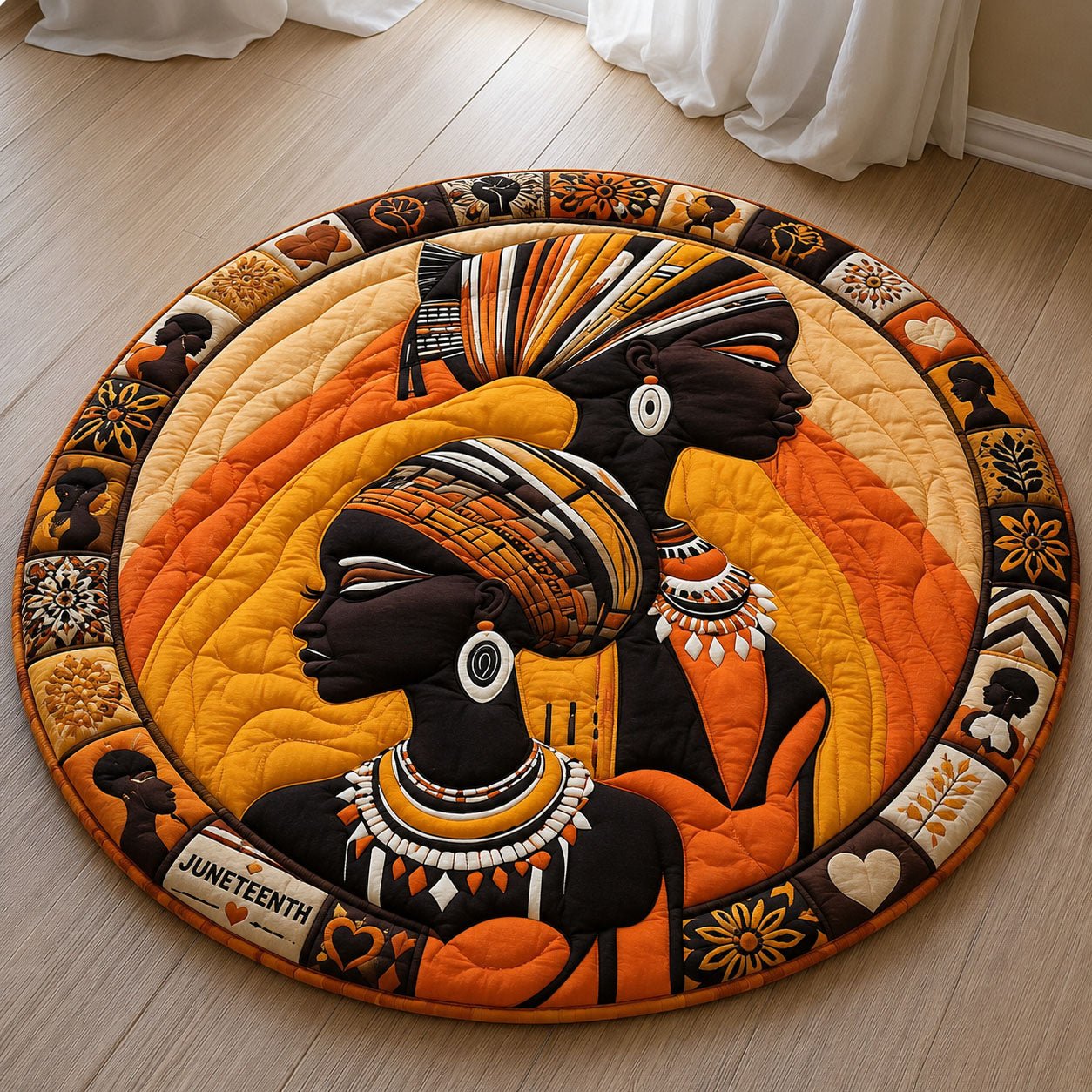 Golden Afro Heritage Round Mat Rug - Nature Design | Serene Home Decor