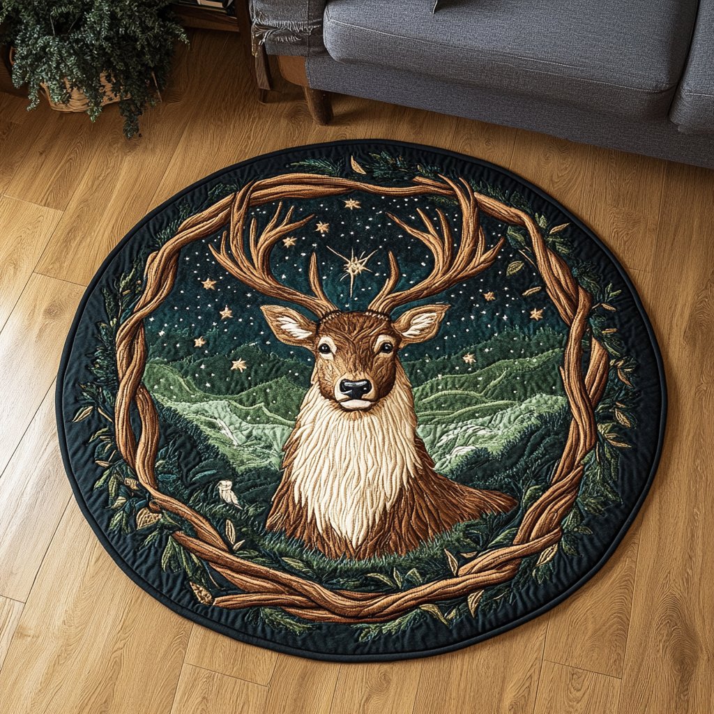 Golden Antlers Round Mat Rug - Nature Design | Serene Home Decor