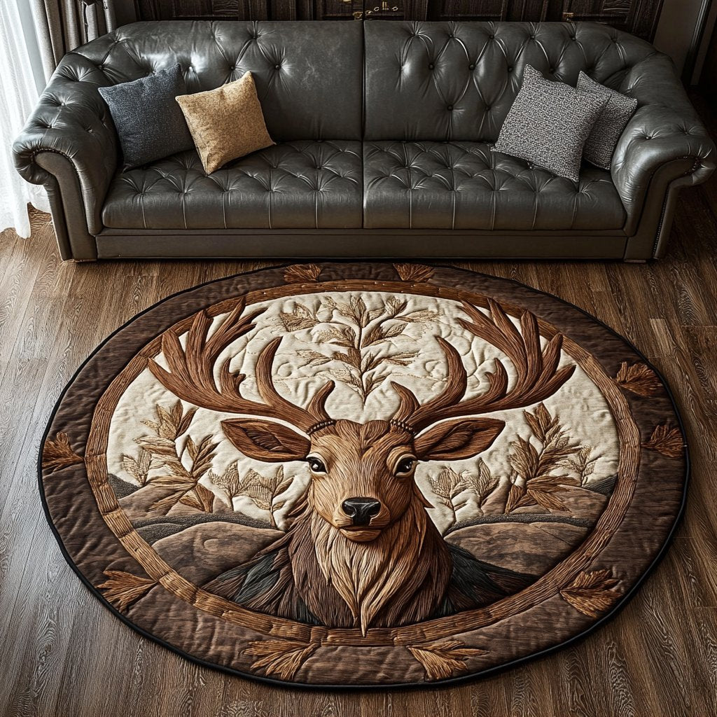 Golden Antlers Round Mat Rug - washable non-slip printed rug