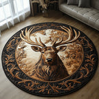 Golden Antlers Round Mat Rug - Nature Design | Serene Home Decor