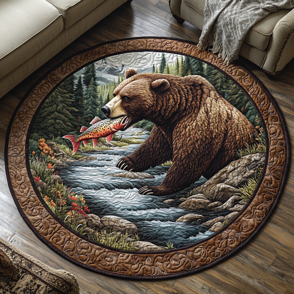 Golden Bear Round Mat Rug