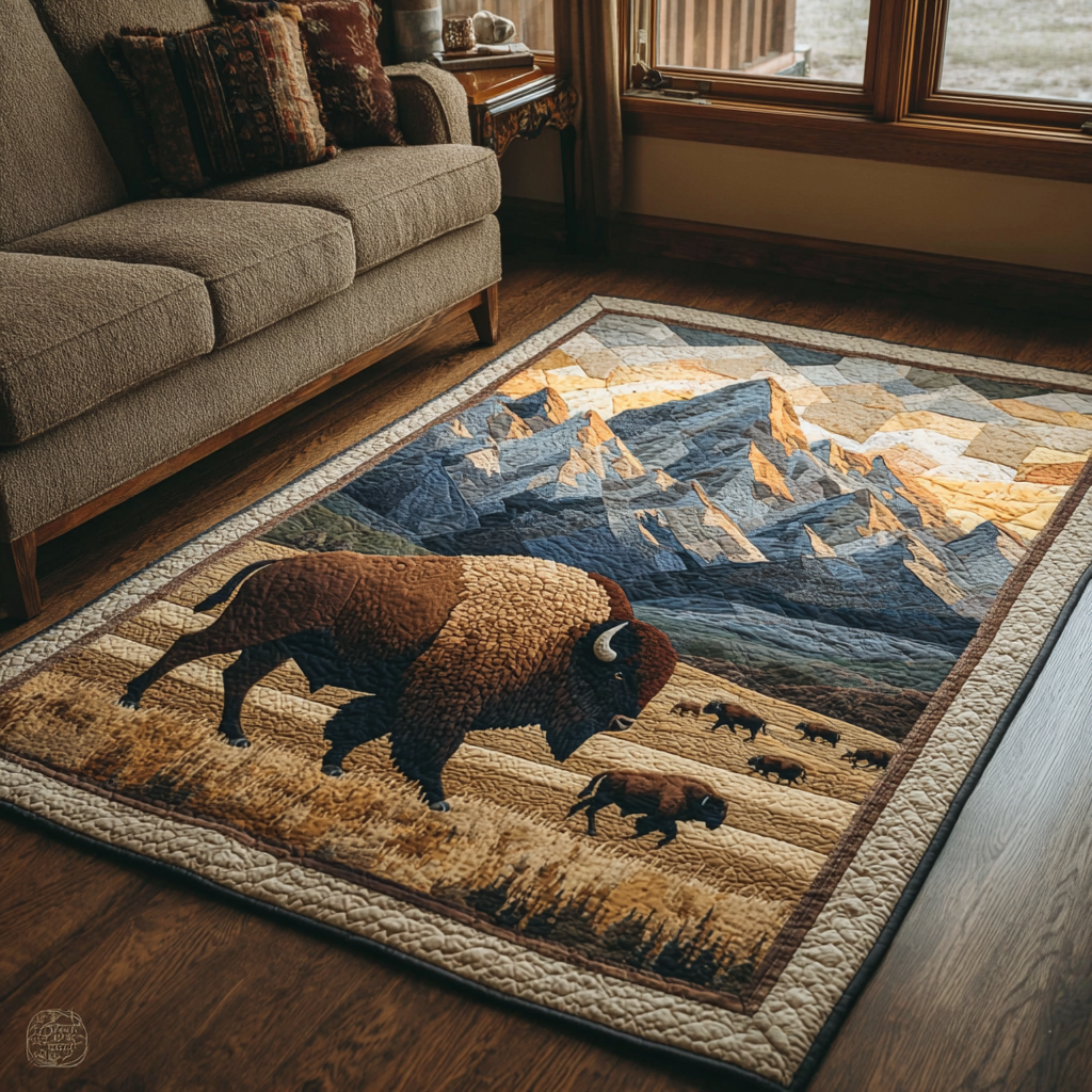 Golden Bison area rug in a living room