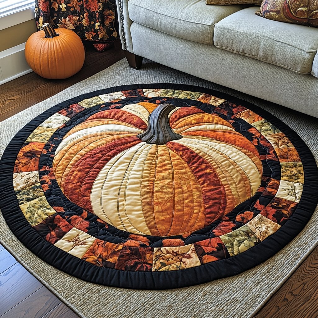 Golden Bliss Round Mat Rug - washable non-slip printed rug
