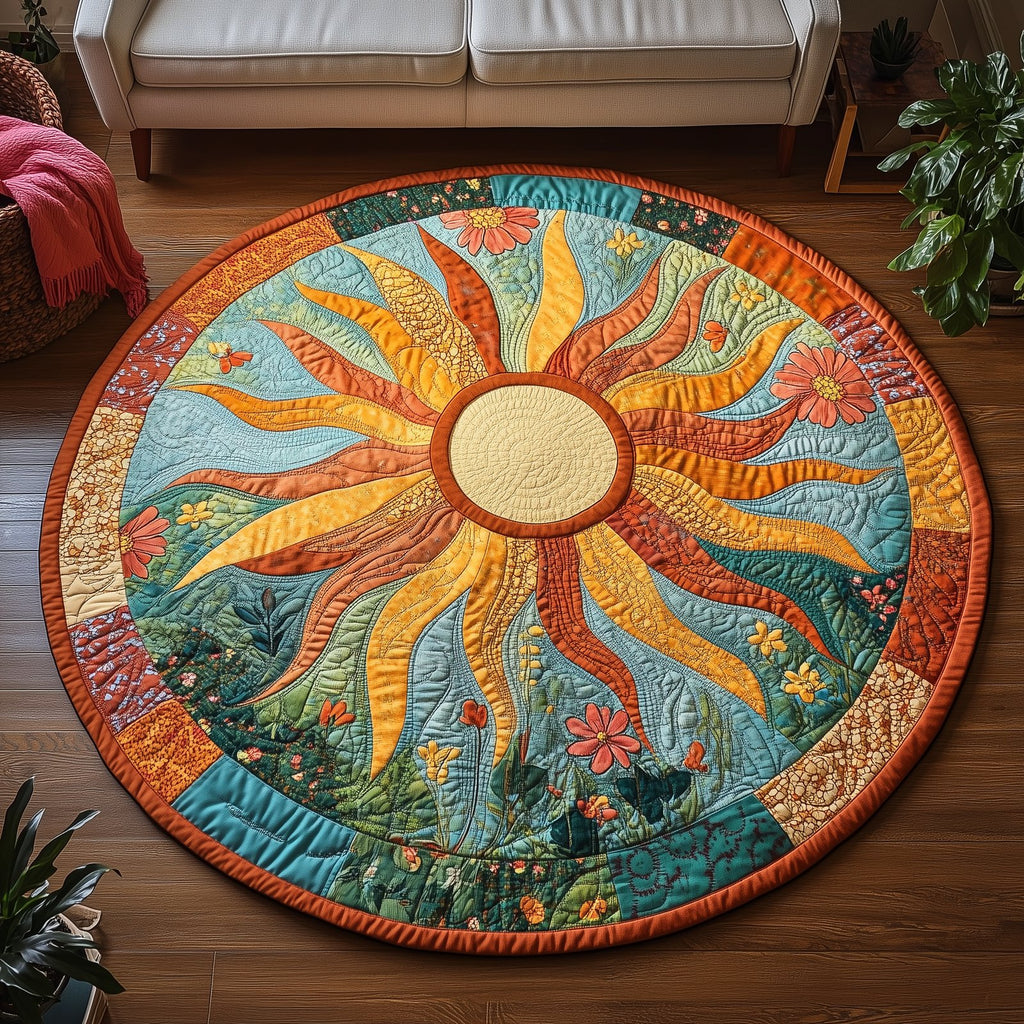 Golden Bloom Round Mat Rug - Nature Design | Serene Home Decor