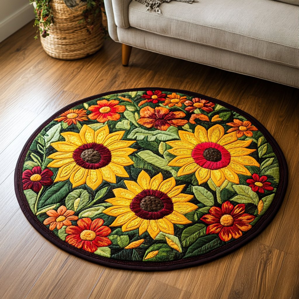 Golden Bloom Round Mat Rug - Nature Design | Serene Home Decor
