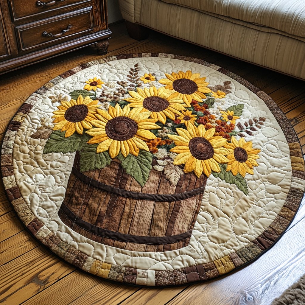 Golden Bloom Round Mat Rug - Nature Design | Serene Home Decor