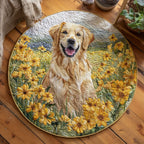 Golden Bloom Round Mat Rug - Nature Design | Serene Home Decor