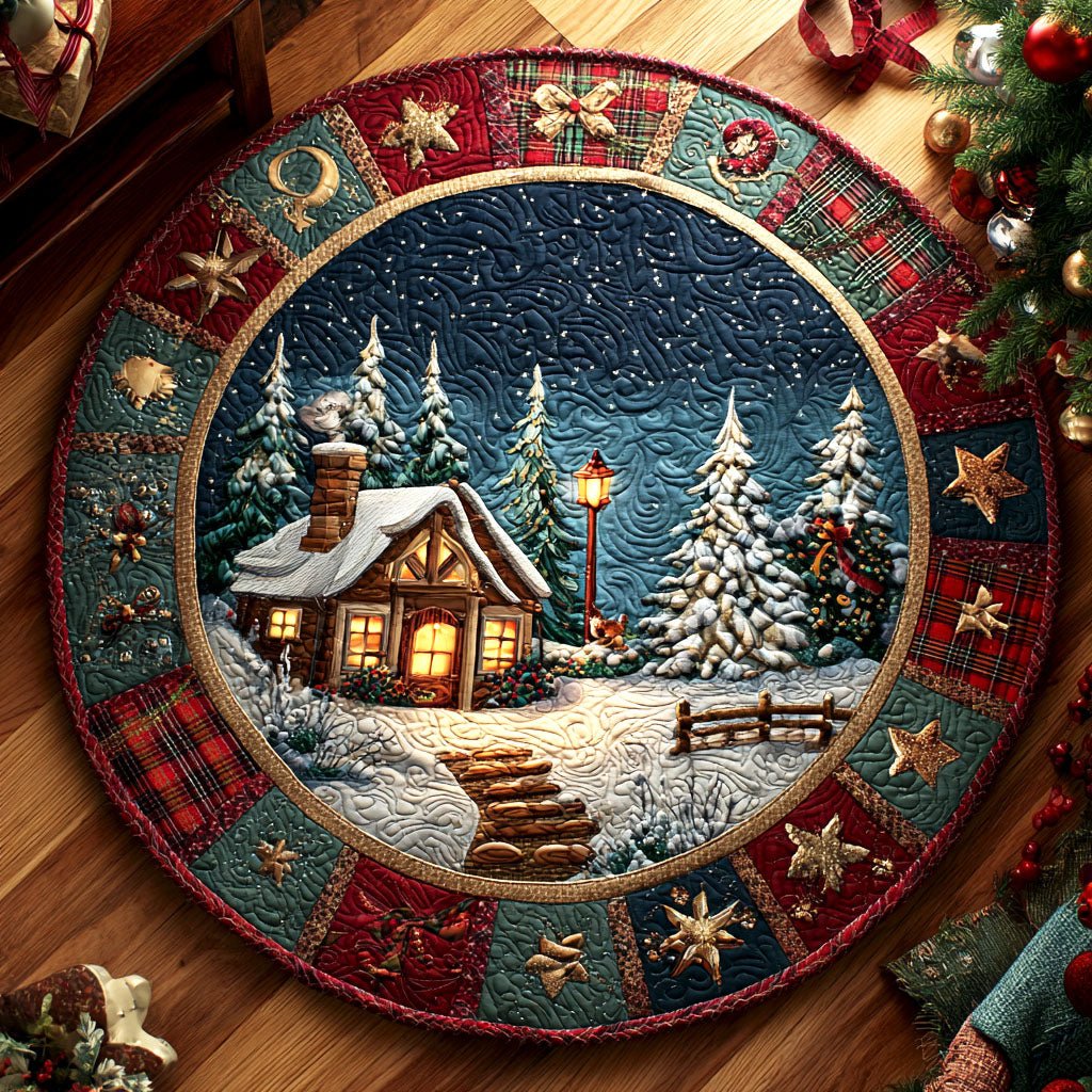 Golden Cabin Round Mat Rug - washable non-slip printed rug