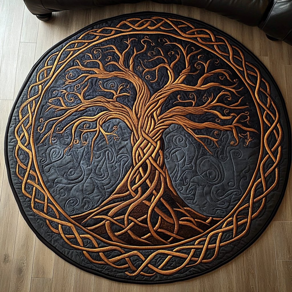 Golden Canopy Round Mat Rug - Nature Design | Serene Home Decor