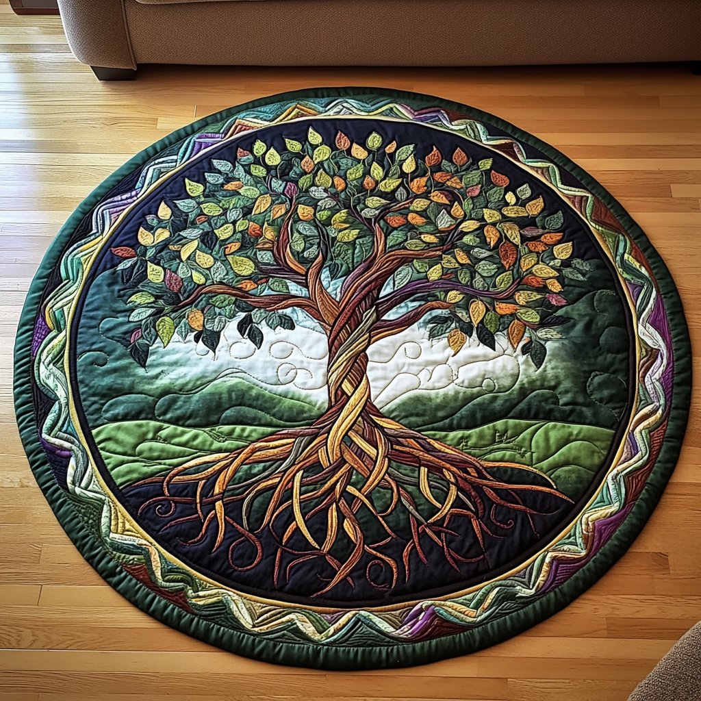 Golden Canopy Round Mat Rug - washable non-slip printed rug