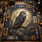 Golden Crescent Owl area rug in a living room