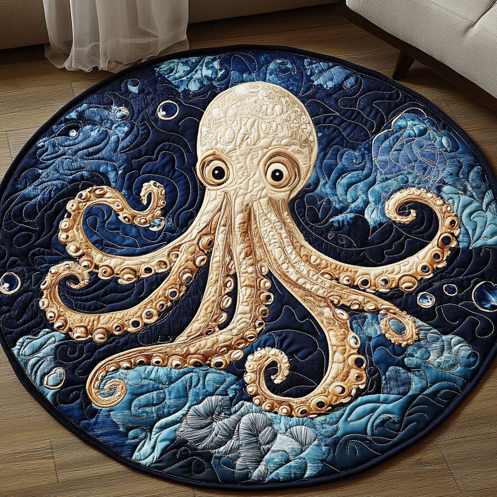 Golden Deep Sea Round Mat Rug - washable non-slip printed rug