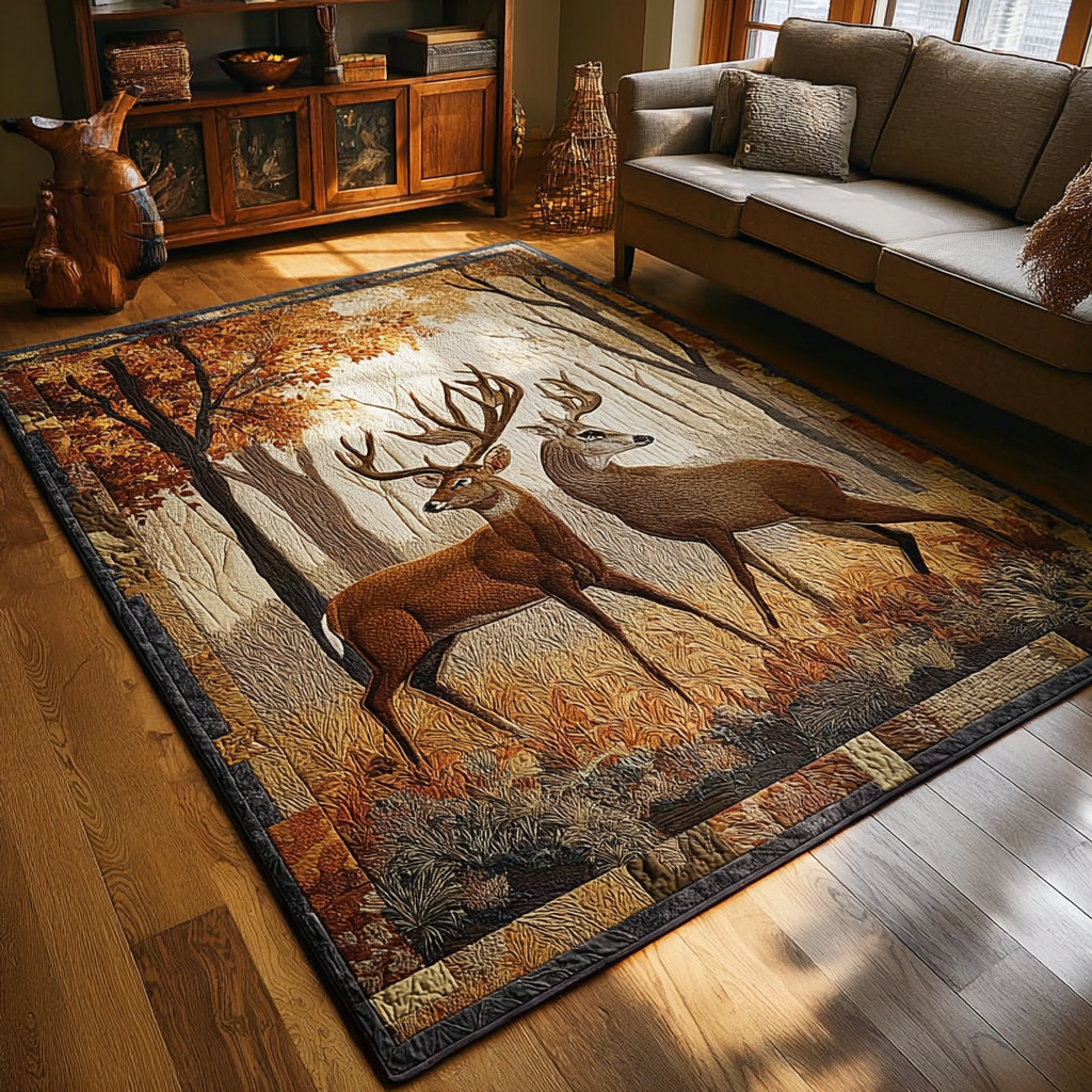 Golden Deer area rug in a living room