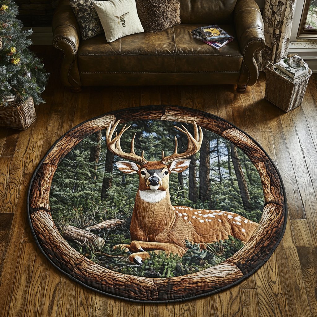 Golden Deer Round Mat Rug - washable non-slip printed rug
