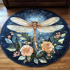 Golden Dragonfly Elegance Round Mat Rug - washable non-slip printed rug