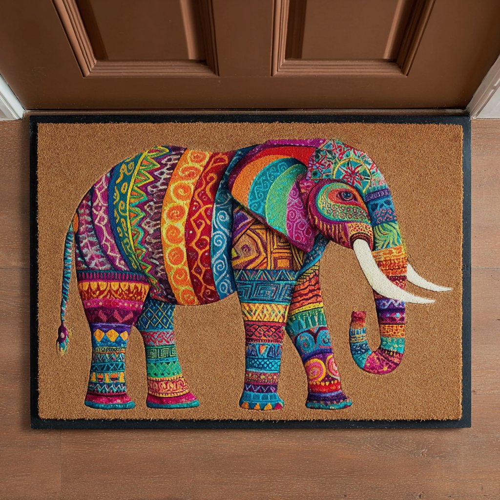 Golden Elephant Doormat - Cute Animal Design | Printed Welcome Doormat