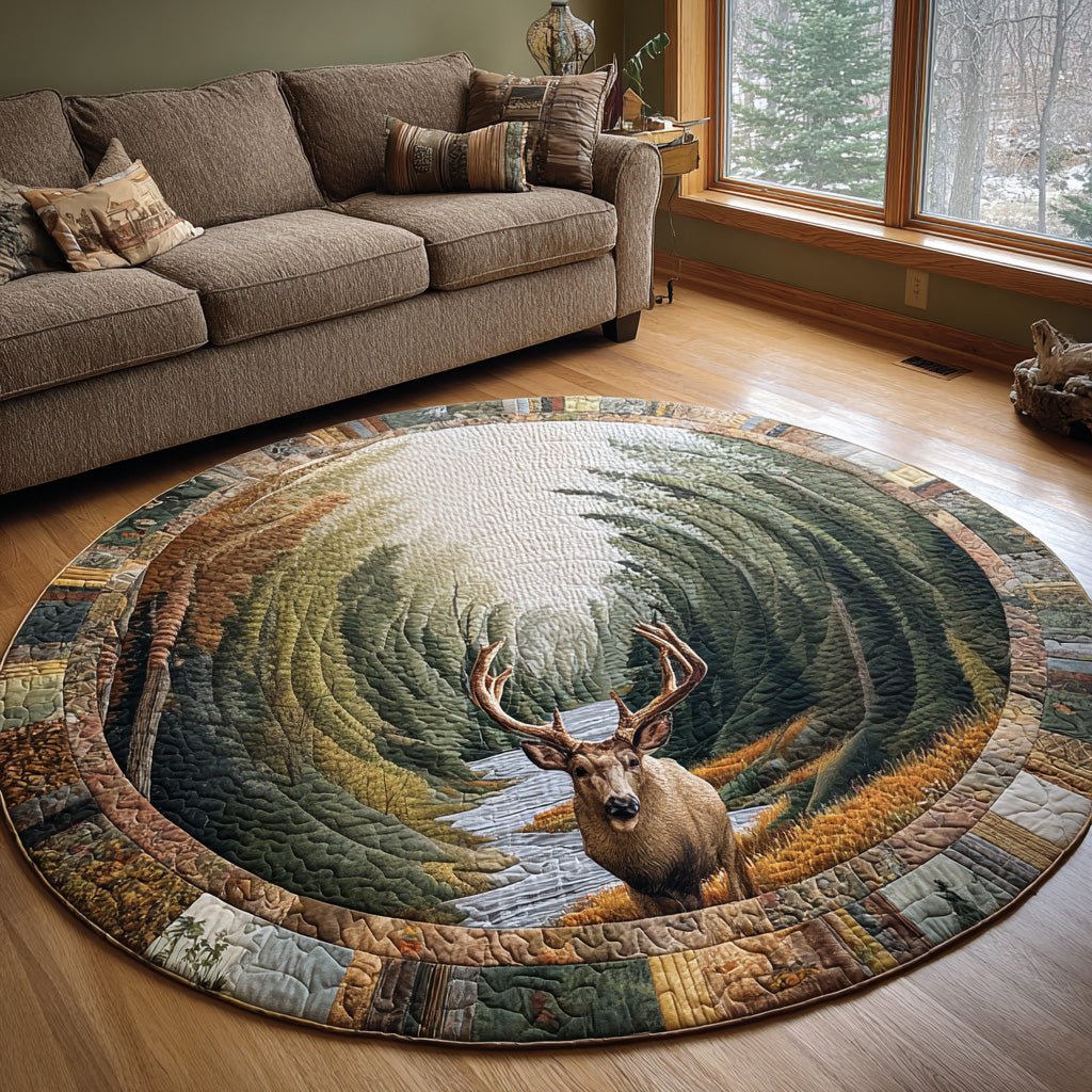 Golden Elk Round Mat Rug - washable non-slip printed rug