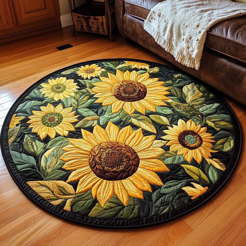 Golden Ensemble Round Mat Rug - washable non-slip printed rug