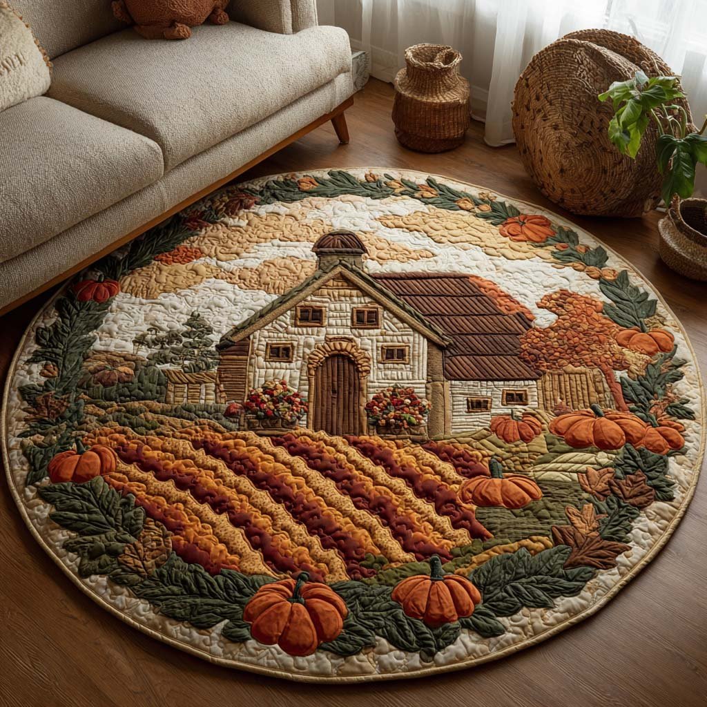 Golden Fall Vibes Round Mat Rug - washable non-slip printed rug