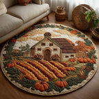 Golden Fall Vibes Round Mat Rug - washable non-slip printed rug