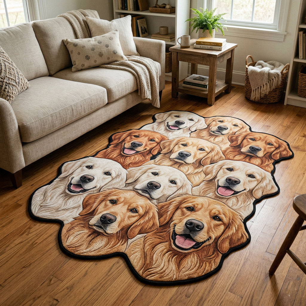 Golden Family Custom Shape Area Rug - Nature Design | Die-Cut Non-Slip Rug - washable non-slip printed rug