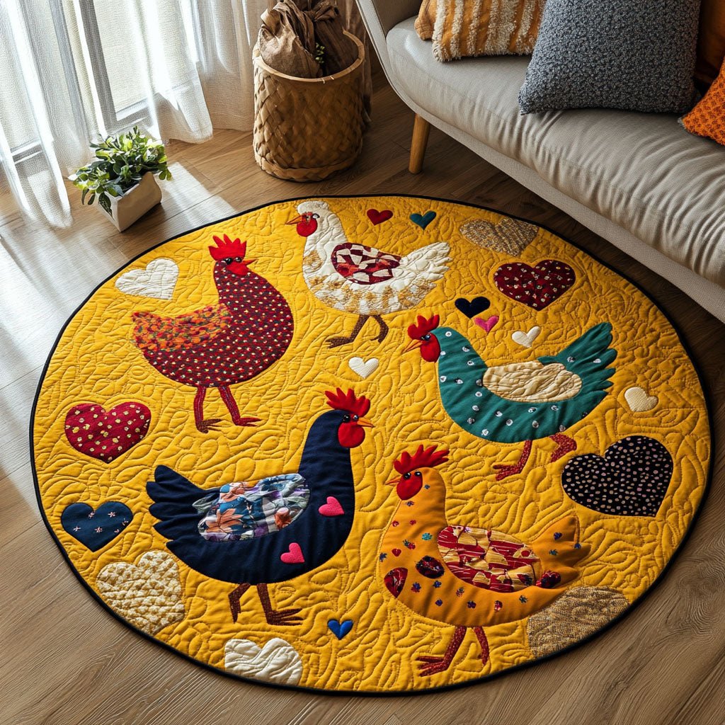 Golden Farmyard Round Mat Rug - washable non-slip printed rug