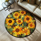 Golden Fields Round Mat Rug - washable non-slip printed rug