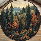 Golden Forest Round Mat Rug - washable non-slip printed rug