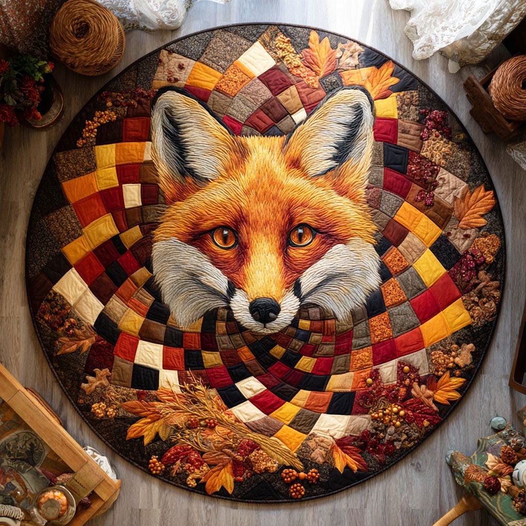 Golden Fox Trail Round Mat Rug - washable non-slip printed rug
