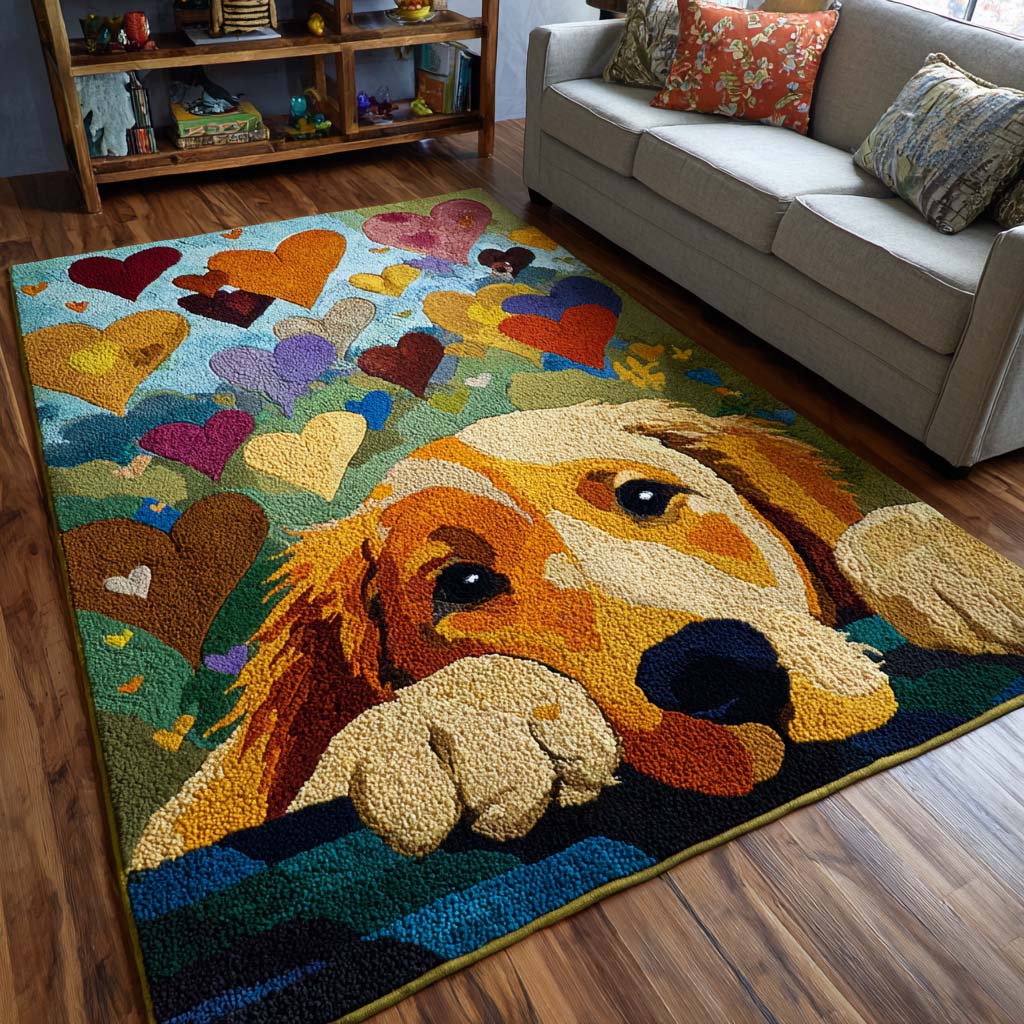 Golden Friends area rug in a living room