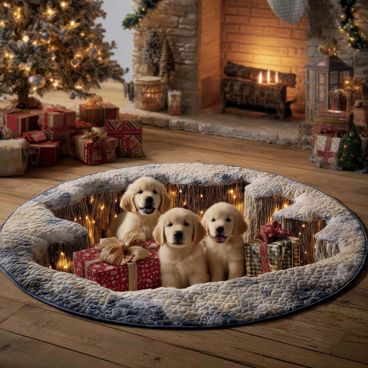 Golden Gift Pit Round Mat Rug - washable non-slip printed rug