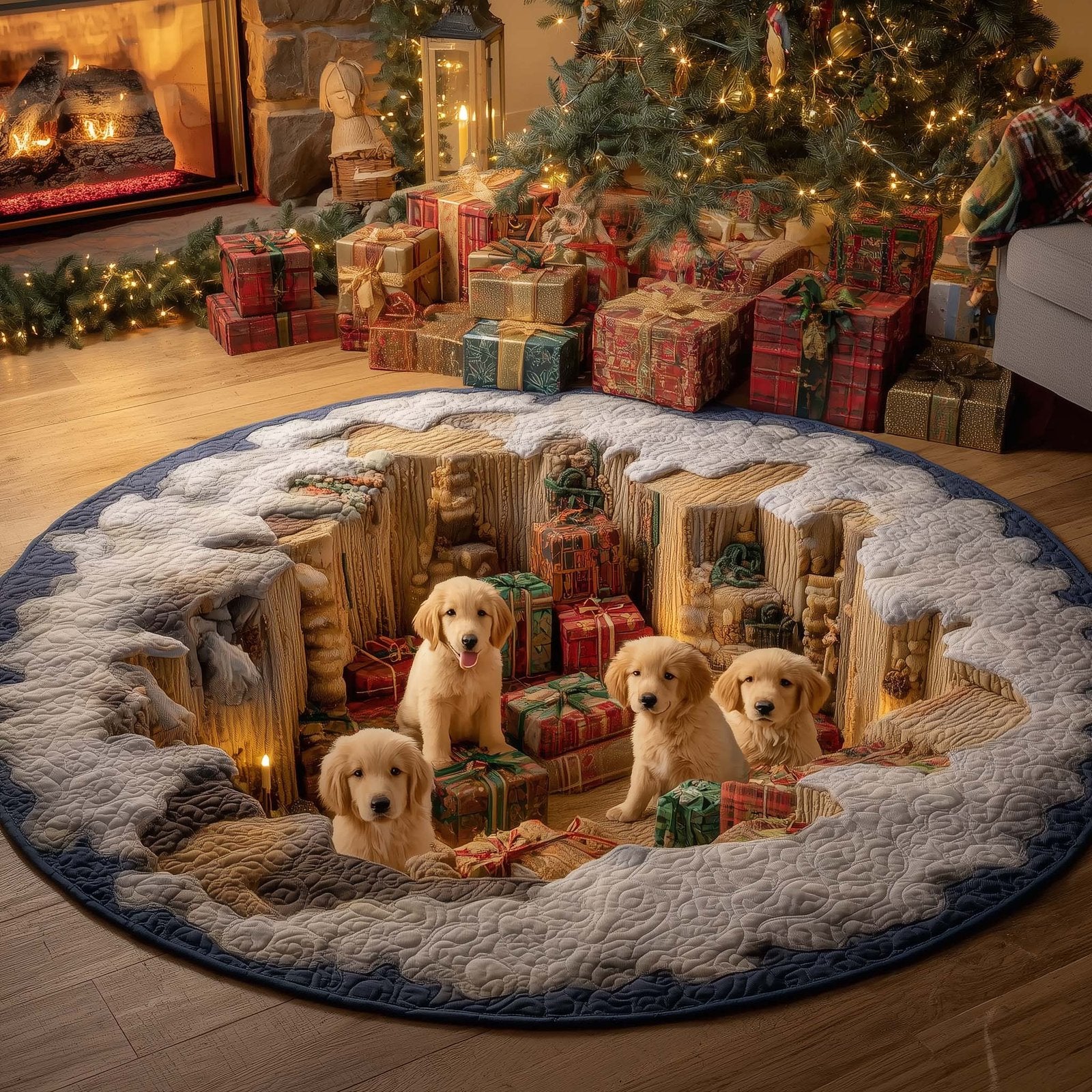 Golden Gift Pit Round Mat Rug - Nature Design | Serene Home Decor