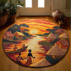 Golden Glow Round Mat Rug - washable non-slip printed rug