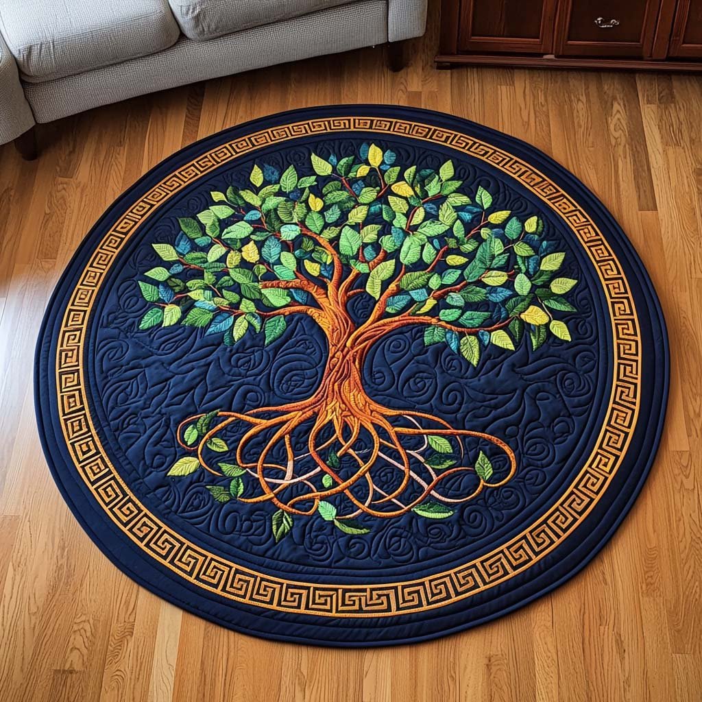 Golden Grove Round Mat Rug - washable non-slip printed rug