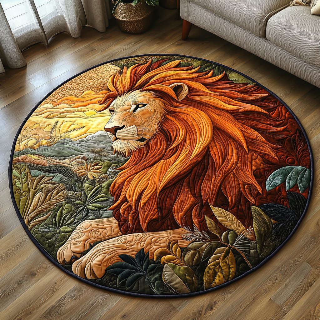 Golden Guardian Round Mat Rug - washable non-slip printed rug