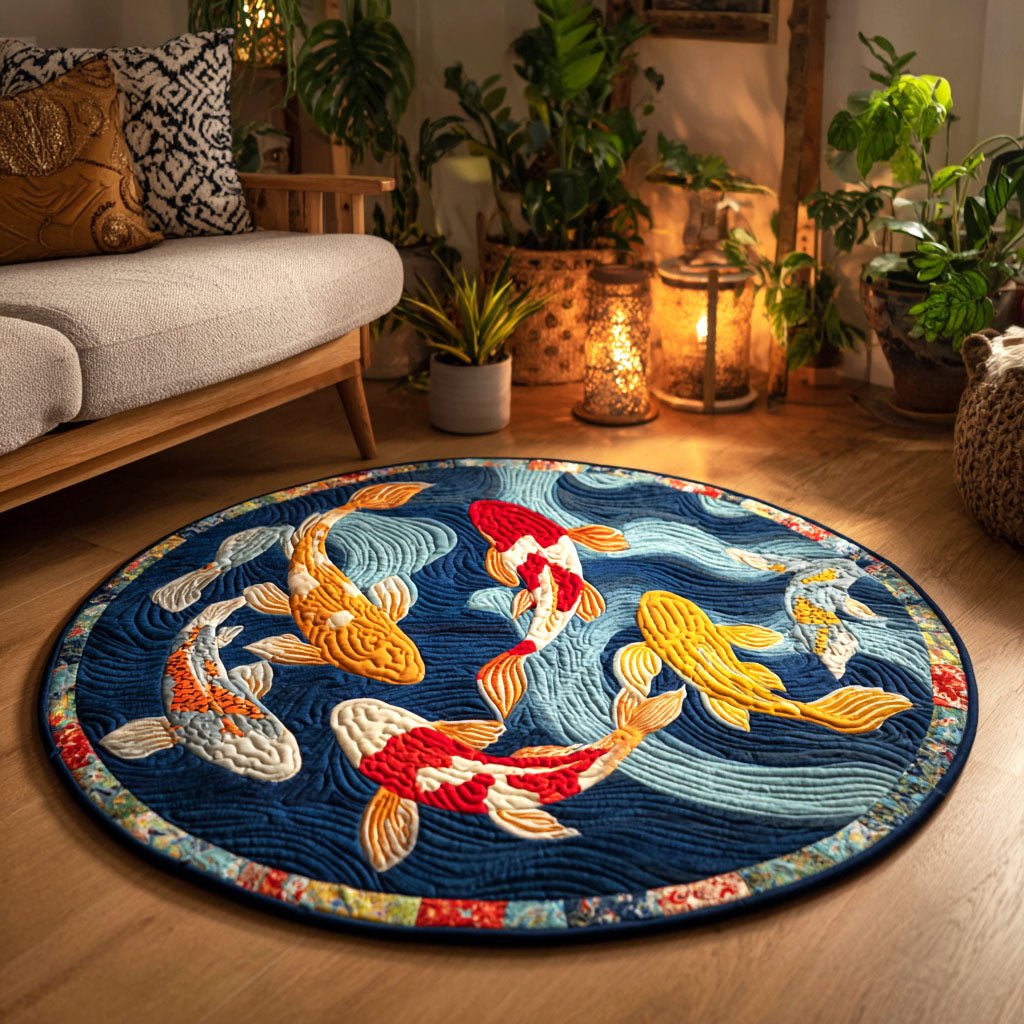 Golden Harmony Round Mat Rug - washable non-slip printed rug