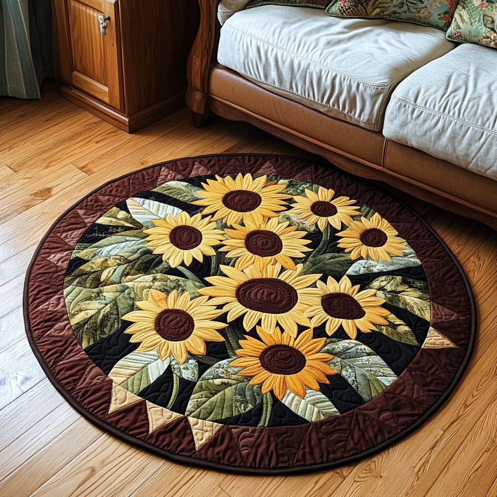 Golden Harvest Round Mat Rug - washable non-slip printed rug