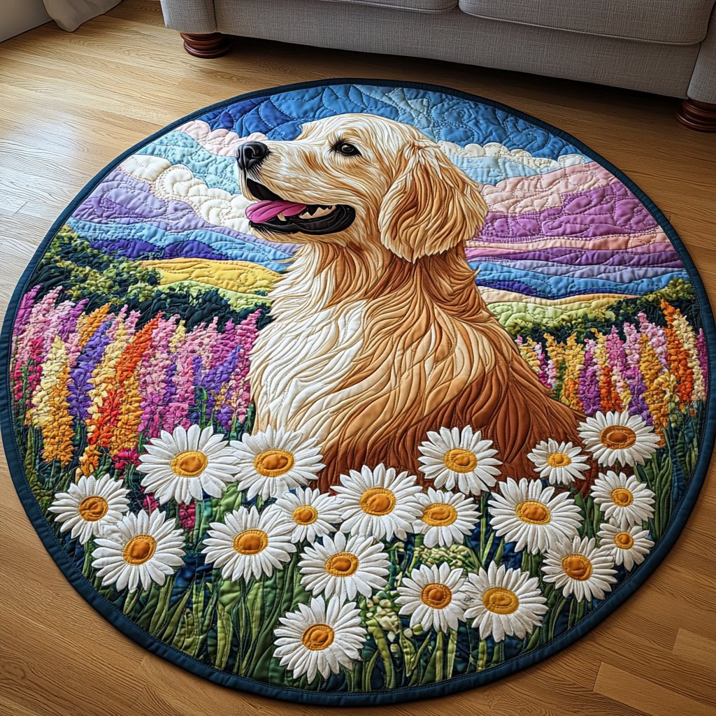 Golden Hearts Round Mat Rug - washable non-slip printed rug