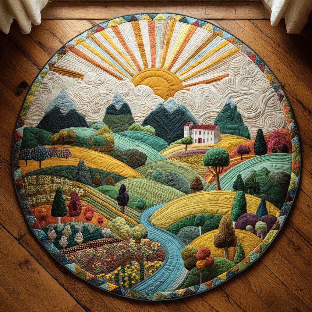 Golden Hills Round Mat Rug - washable non-slip printed rug