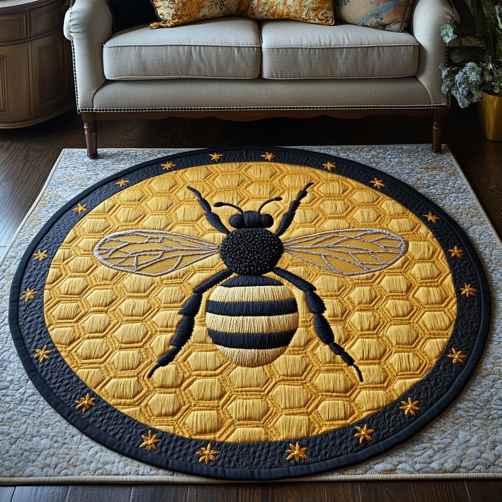 Golden Hive Whirl Round Mat Rug - washable non-slip printed rug