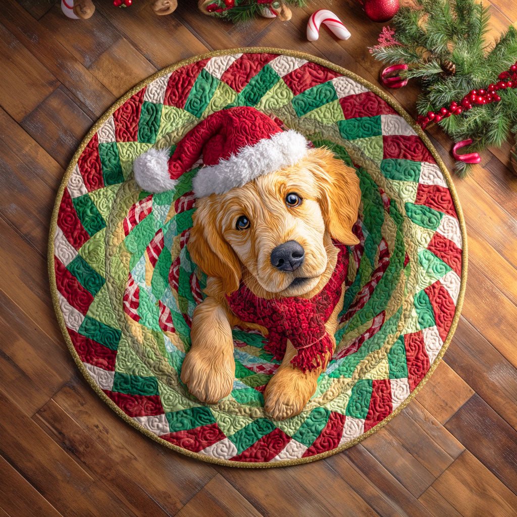 Golden Holiday Christmas Round Mat Rug - washable non-slip printed rug