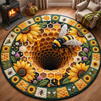 Golden Honeycomb Round Mat Rug - Nature Design | Serene Home Decor - washable non-slip printed rug