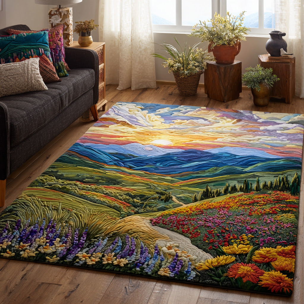 Golden Horizon area rug in a living room