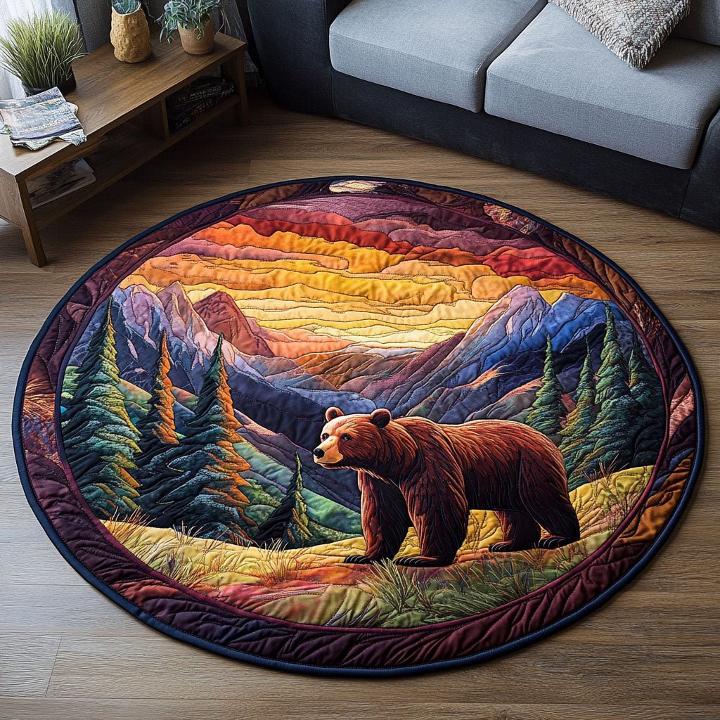 Golden Horizon Bear Round Mat Rug - Cute Pet Design | Animal Printed Home Decor